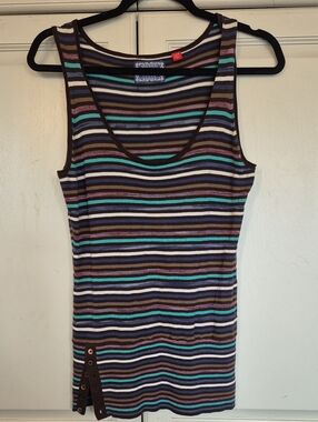 Esprit Brown Striped Tank with Teal, Purple & White Accents Y2K VTG